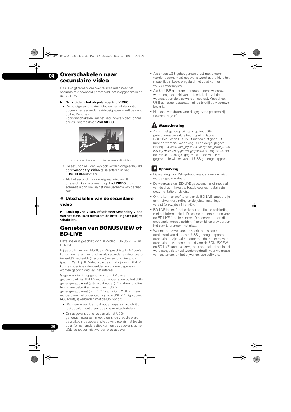 Overschakelen naar secundaire video, Genieten van bonusview of bd-live | Pioneer BDP-440 User Manual | Page 214 / 308