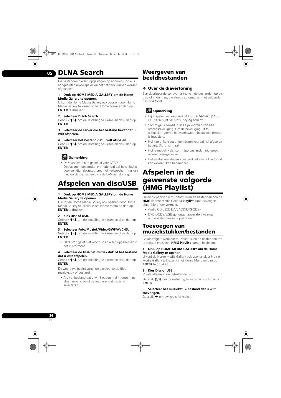 Dlna search afspelen van disc/usb, Weergeven van beeldbestanden, Afspelen in de gewenste volgorde (hmg playlist) | Toevoegen van muziekstukken/bestanden, Dlna search, Afspelen van disc/usb | Pioneer BDP-440 User Manual | Page 220 / 308