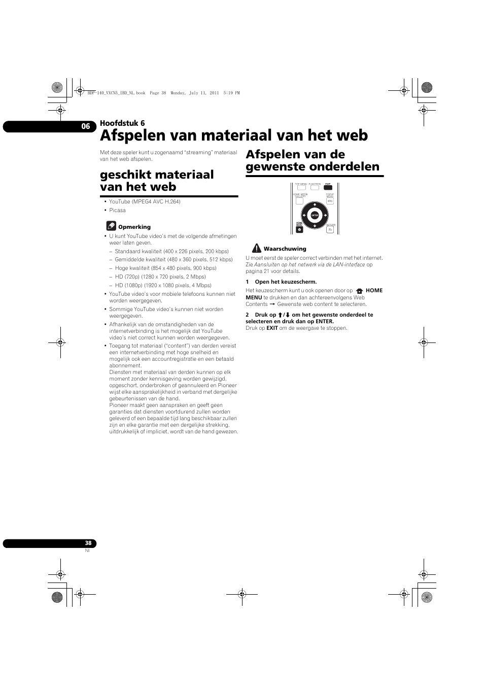 Afspelen van materiaal van het web, Geschikt materiaal van het web, Afspelen van de gewenste onderdelen | Pioneer BDP-440 User Manual | Page 222 / 308