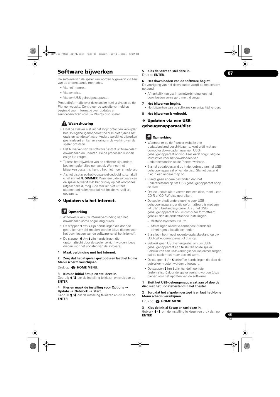 Software bijwerken | Pioneer BDP-440 User Manual | Page 229 / 308