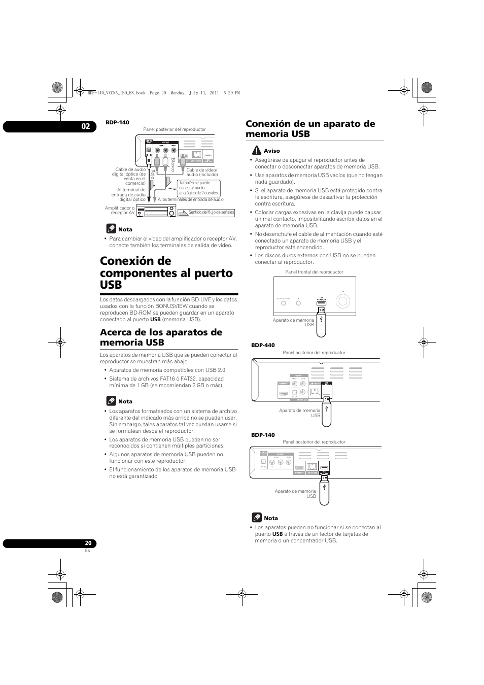 Conexión de componentes al puerto usb | Pioneer BDP-440 User Manual | Page 264 / 308