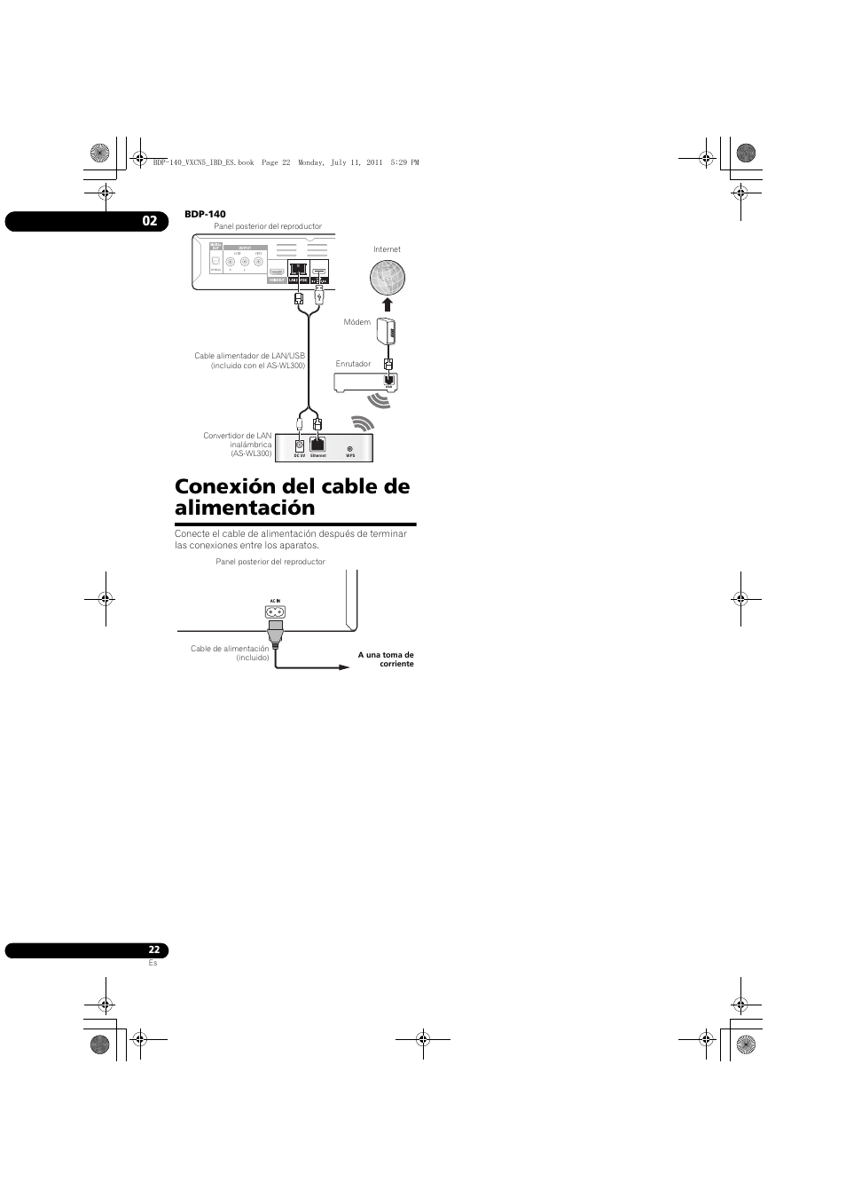 Conexión del cable de alimentación | Pioneer BDP-440 User Manual | Page 266 / 308