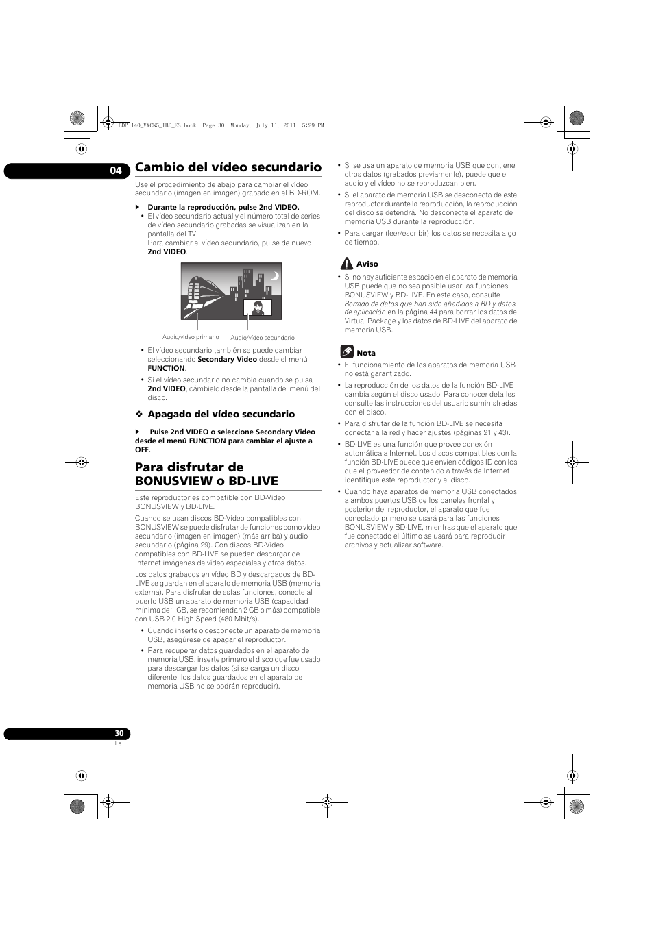 Cambio del vídeo secundario, Para disfrutar de bonusview o bd-live | Pioneer BDP-440 User Manual | Page 274 / 308