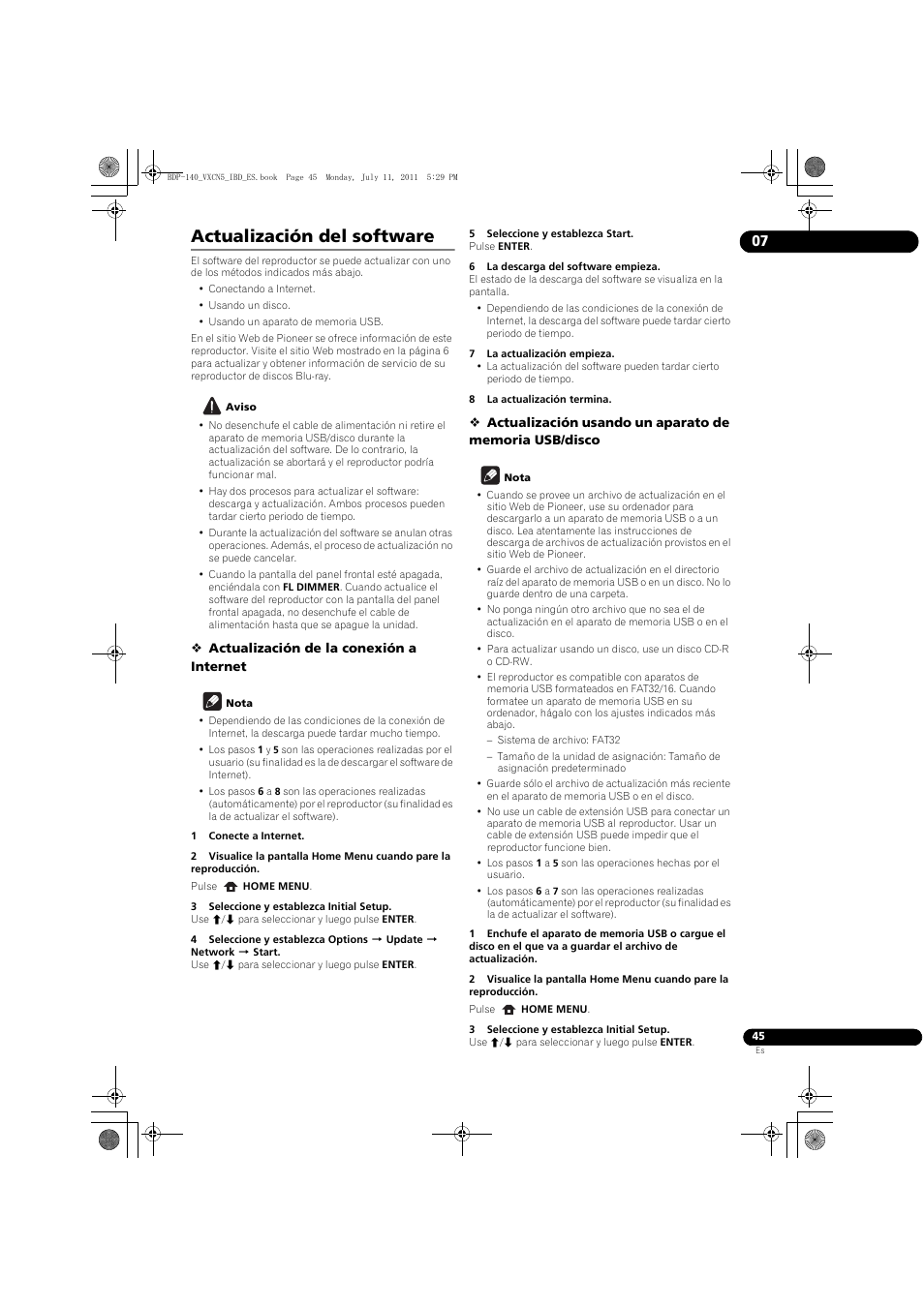 Actualización del software | Pioneer BDP-440 User Manual | Page 289 / 308