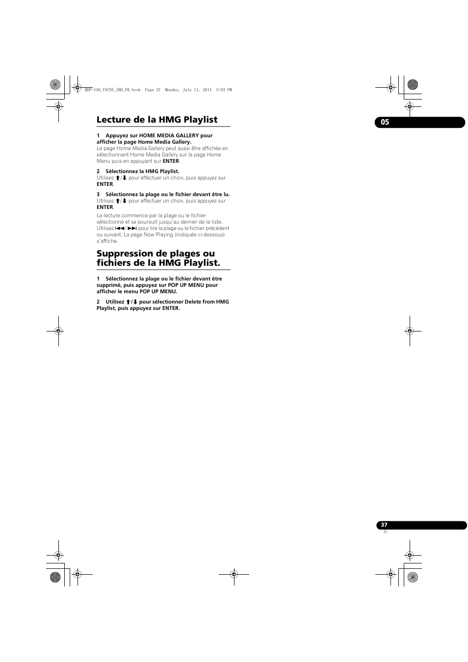 Lecture de la hmg playlist | Pioneer BDP-440 User Manual | Page 37 / 308