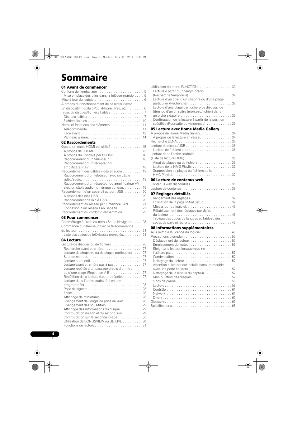 Mode d’emploi | bedien, Lecteur blu-ray 3d, Sommaire | Pioneer BDP-440 User Manual | Page 4 / 308