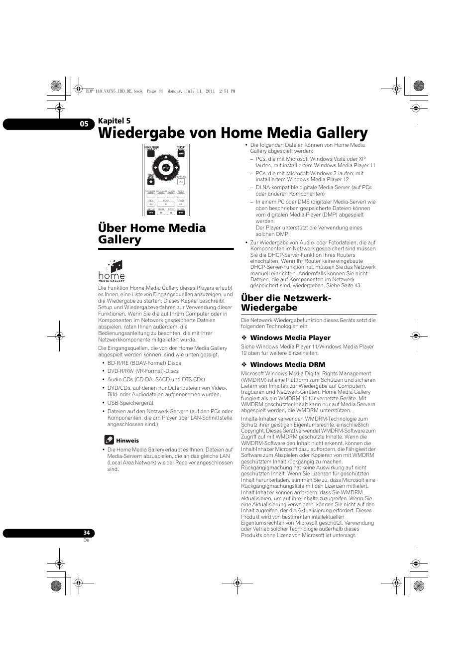 Über home media gallery, Über die netzwerk-wiedergabe, Wiedergabe von home media gallery | Über die netzwerk- wiedergabe | Pioneer BDP-440 User Manual | Page 98 / 308