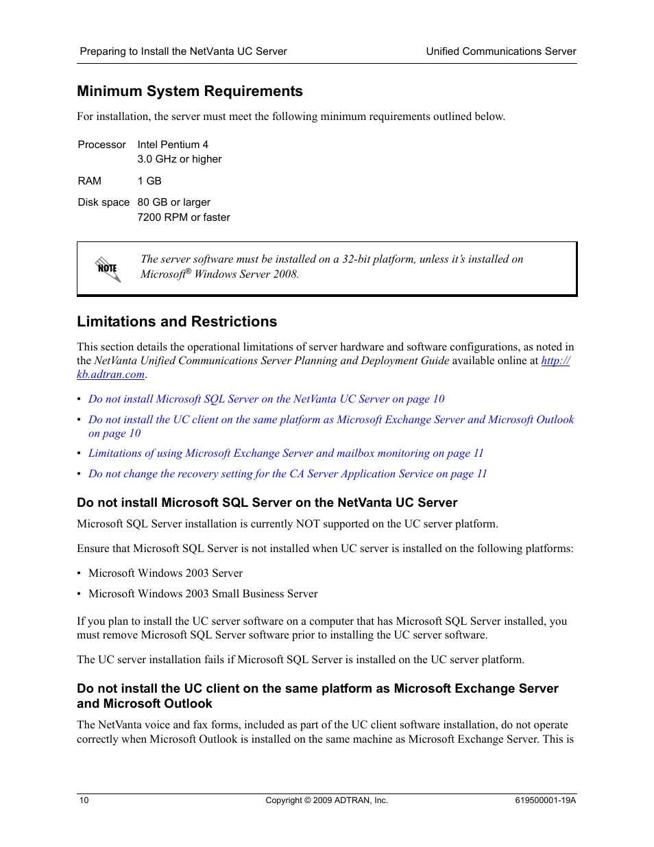 Minimum system requirements, Limitations and restrictions | ADTRAN 619500001-19A User Manual | Page 10 / 27