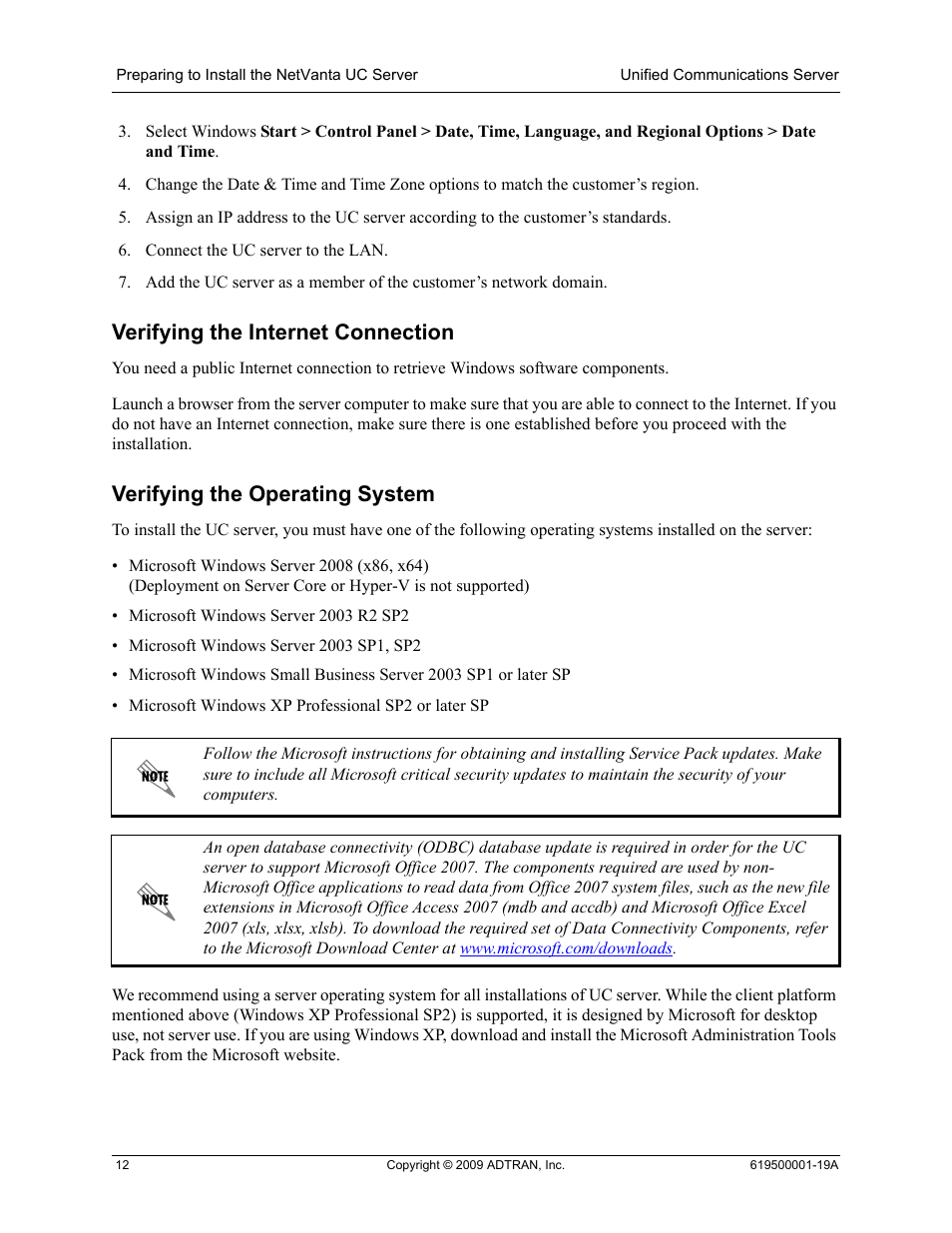 Verifying the internet connection, Verifying the operating system | ADTRAN 619500001-19A User Manual | Page 12 / 27