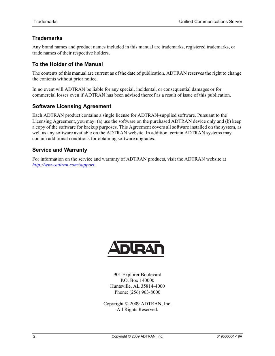 ADTRAN 619500001-19A User Manual | Page 2 / 27