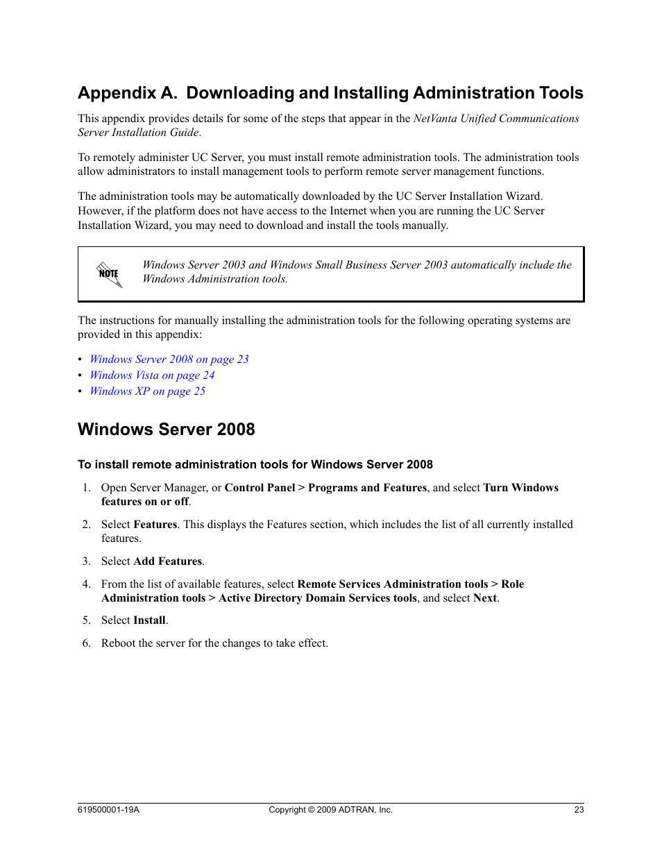 Windows server 2008 | ADTRAN 619500001-19A User Manual | Page 23 / 27
