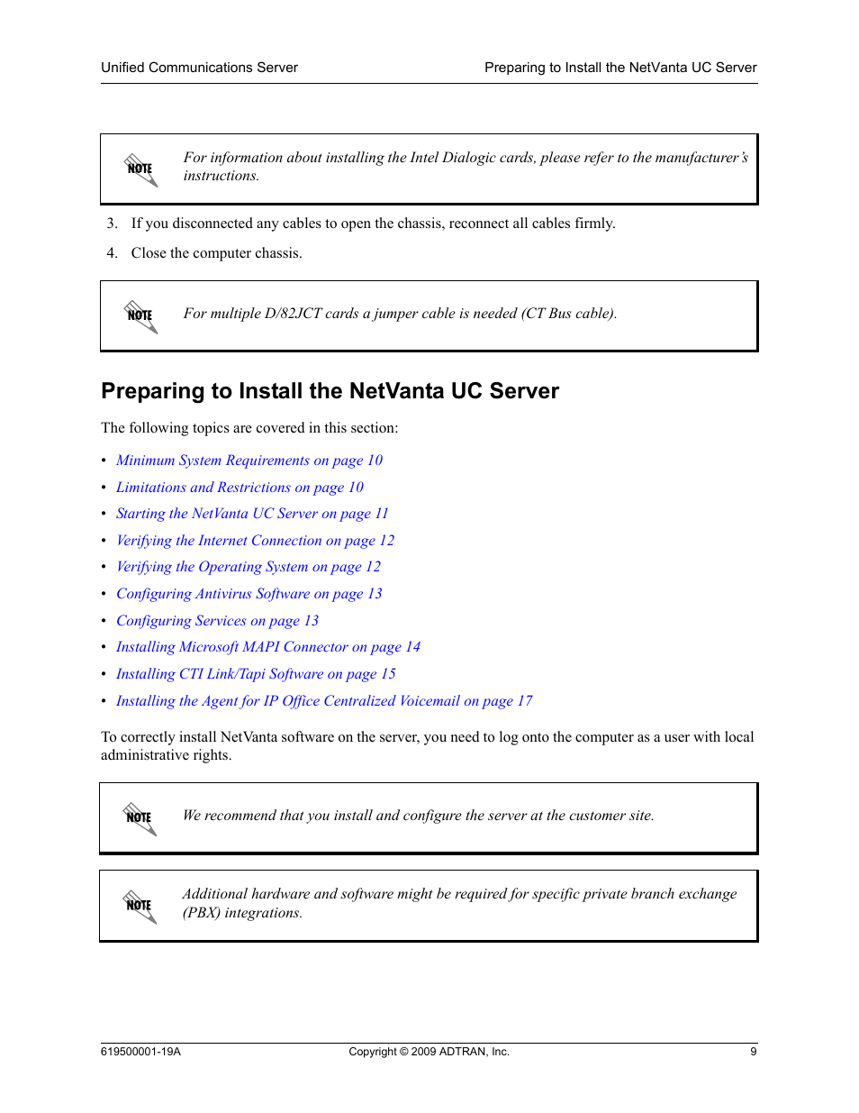 Preparing to install the netvanta uc server | ADTRAN 619500001-19A User Manual | Page 9 / 27