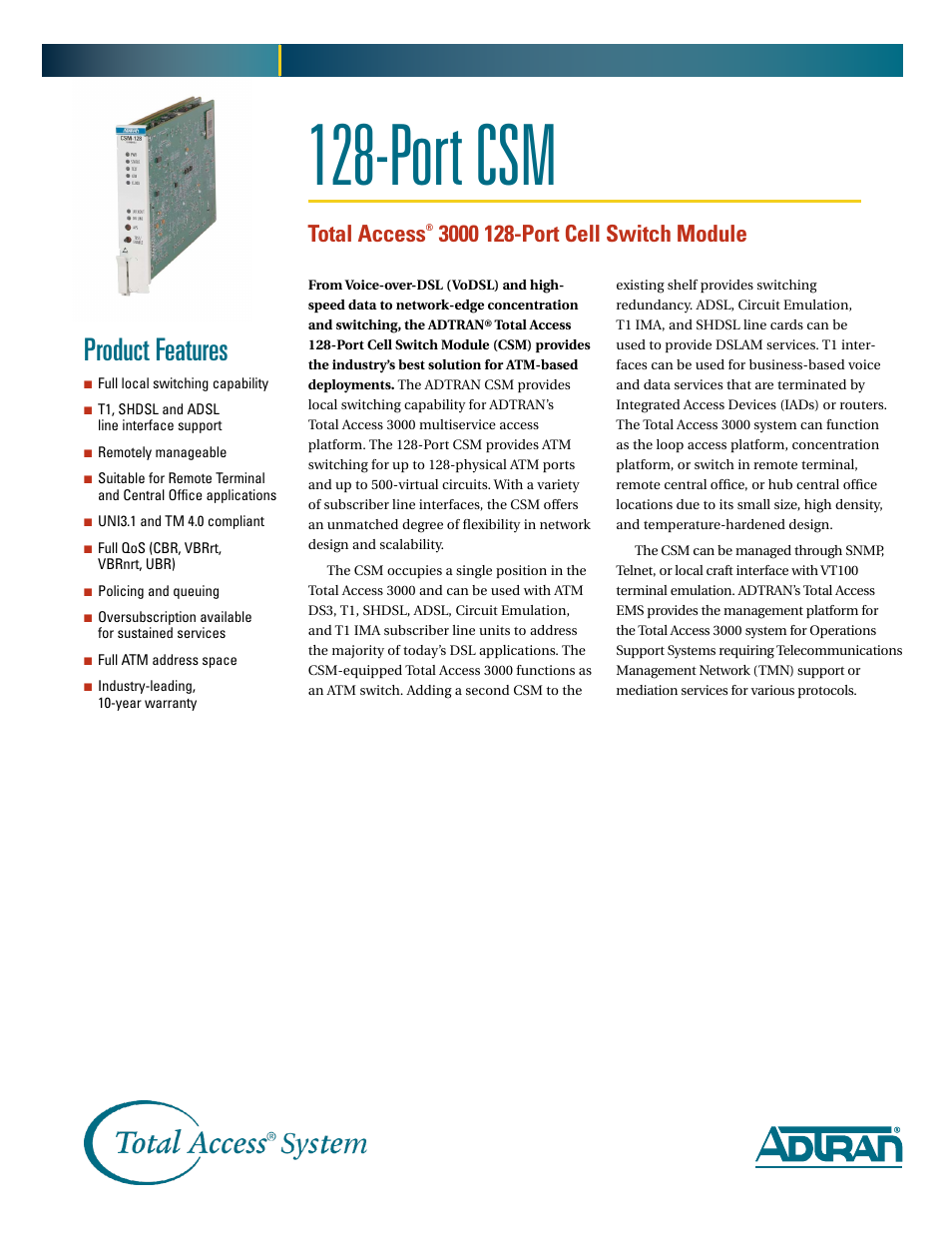 ADTRAN Total Access 128-Port CSM User Manual | 2 pages