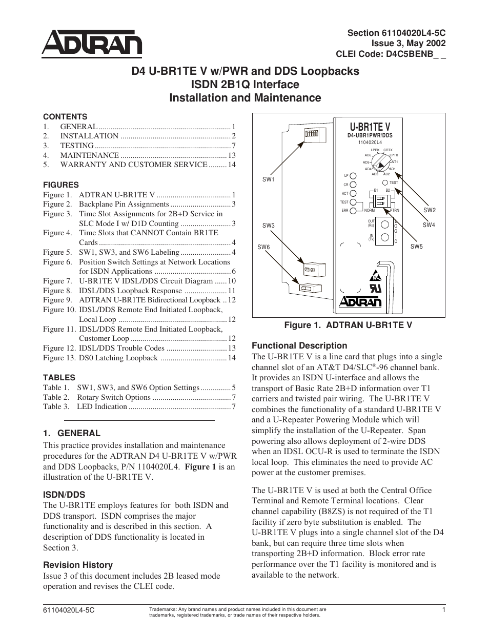 ADTRAN D4 U-BR1TE V User Manual | 14 pages