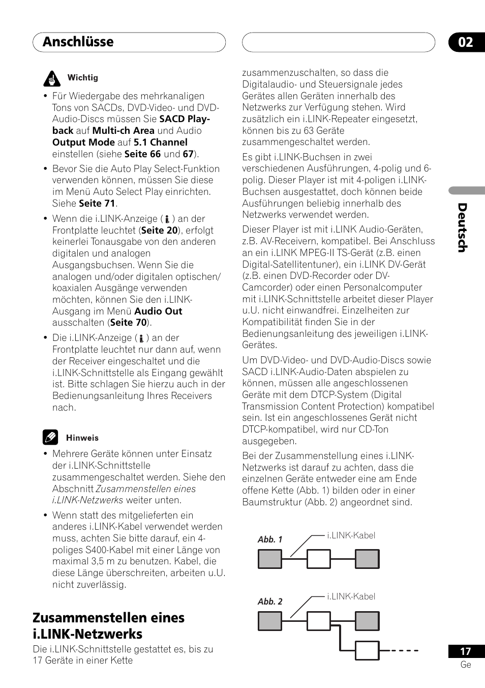 Zusammenstellen eines i.link-netzwerks, Anschlüsse 02, Deutsch | Pioneer DV-757Ai User Manual | Page 101 / 172
