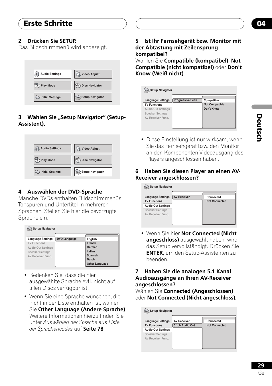 Erste schritte 04, Deutsch, 3wählen sie „setup navigator“ (setup- assistent) | Pioneer DV-757Ai User Manual | Page 113 / 172