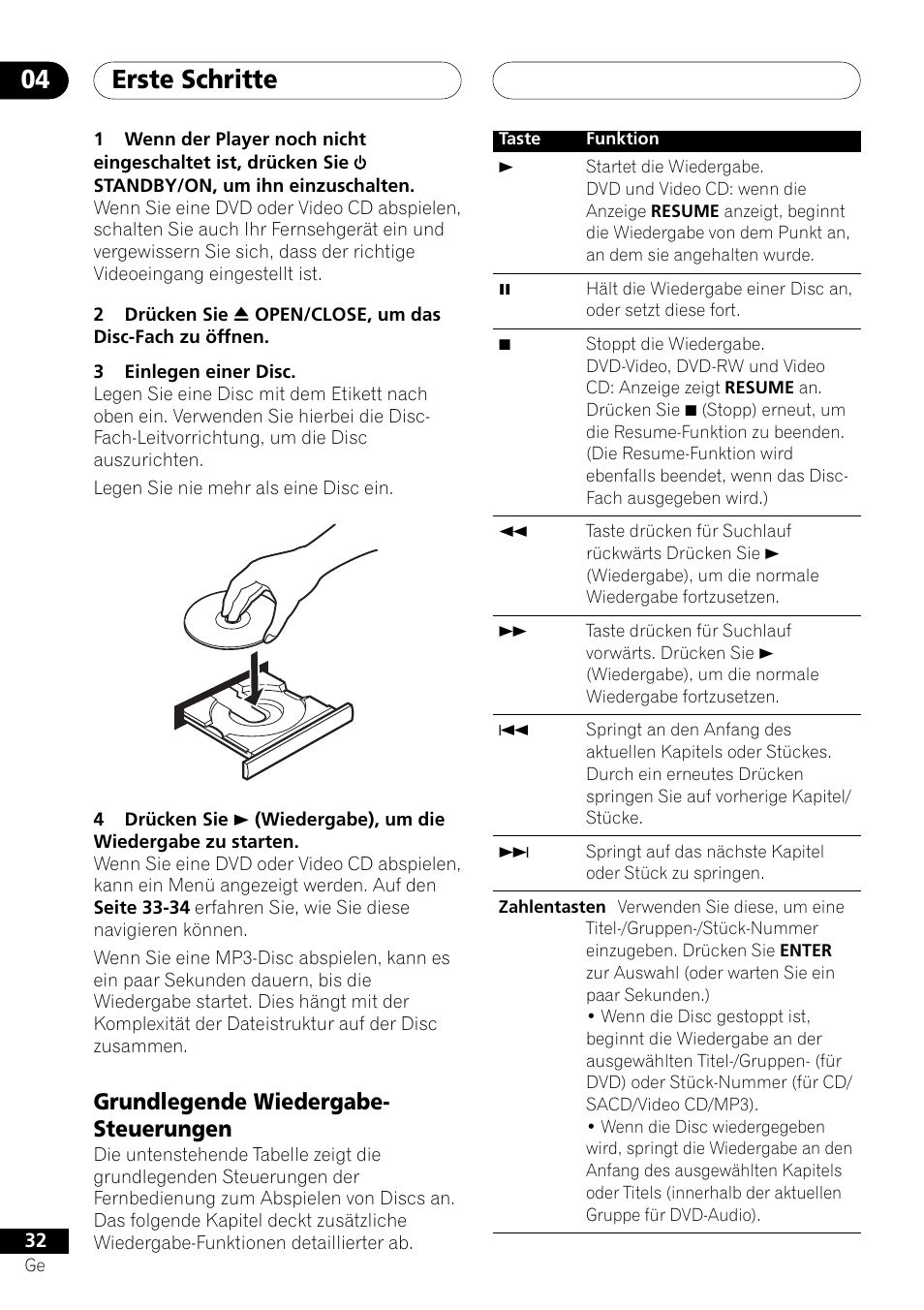 Grundlegende wiedergabe-steuerungen, Erste schritte 04, Grundlegende wiedergabe- steuerungen | Pioneer DV-757Ai User Manual | Page 116 / 172