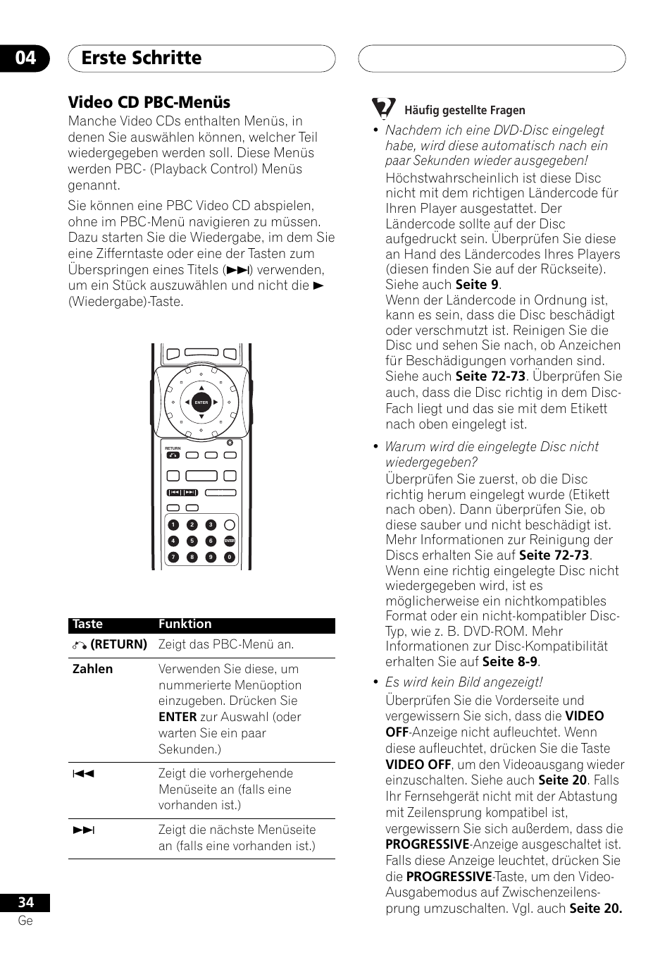 Video cd pbc-menüs, Erste schritte 04, Häufig gestellte fragen | Pioneer DV-757Ai User Manual | Page 118 / 172