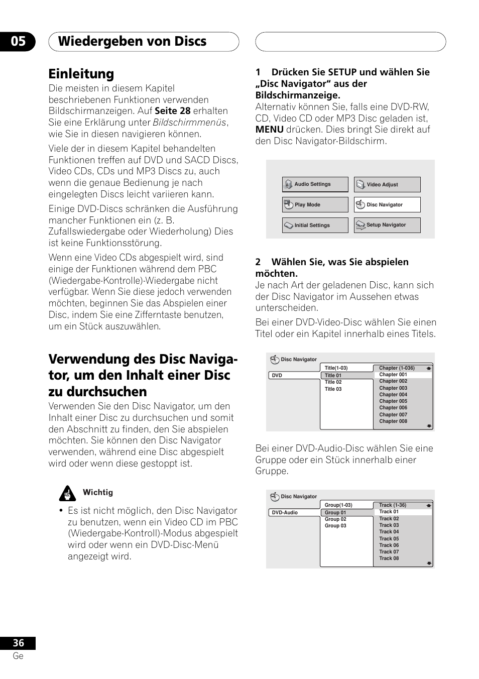 Wiedergeben von discs 05, Einleitung | Pioneer DV-757Ai User Manual | Page 120 / 172