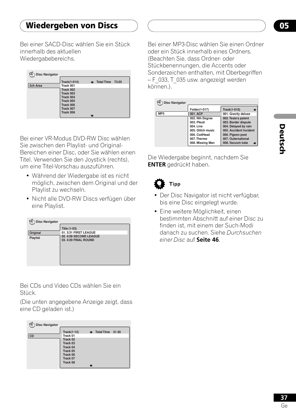 Wiedergeben von discs 05, Deutsch | Pioneer DV-757Ai User Manual | Page 121 / 172