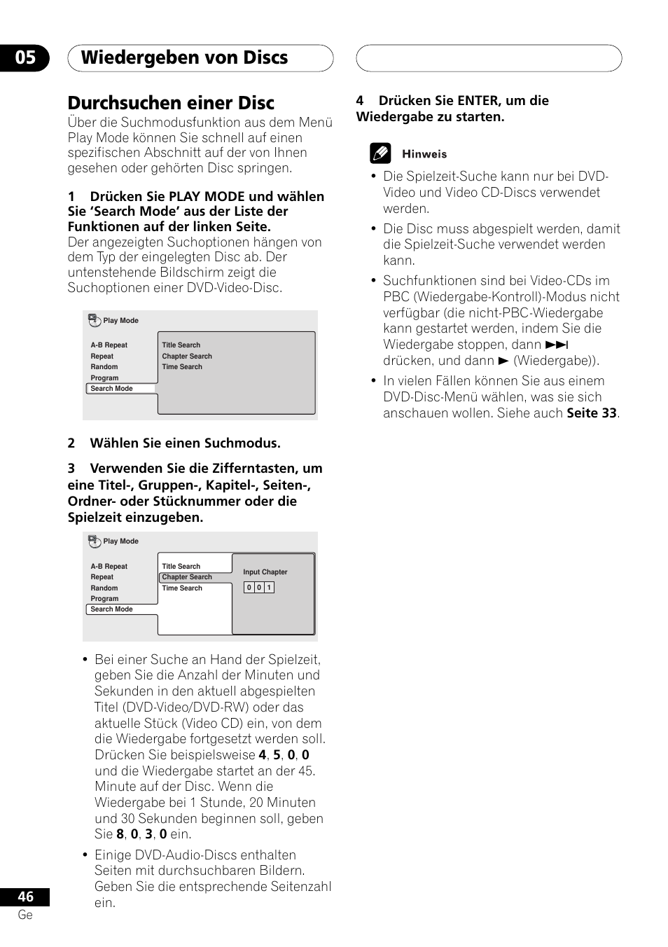 Durchsuchen einer disc, Wiedergeben von discs 05 | Pioneer DV-757Ai User Manual | Page 130 / 172