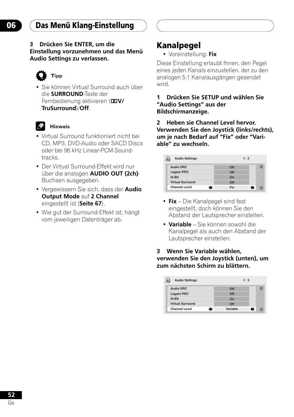 Kanalpegel, Das menü klang-einstellung 06 | Pioneer DV-757Ai User Manual | Page 136 / 172