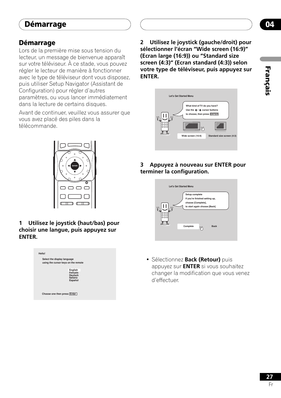 Démarrage, Démarrage 04, Français | Pioneer DV-757Ai User Manual | Page 27 / 172