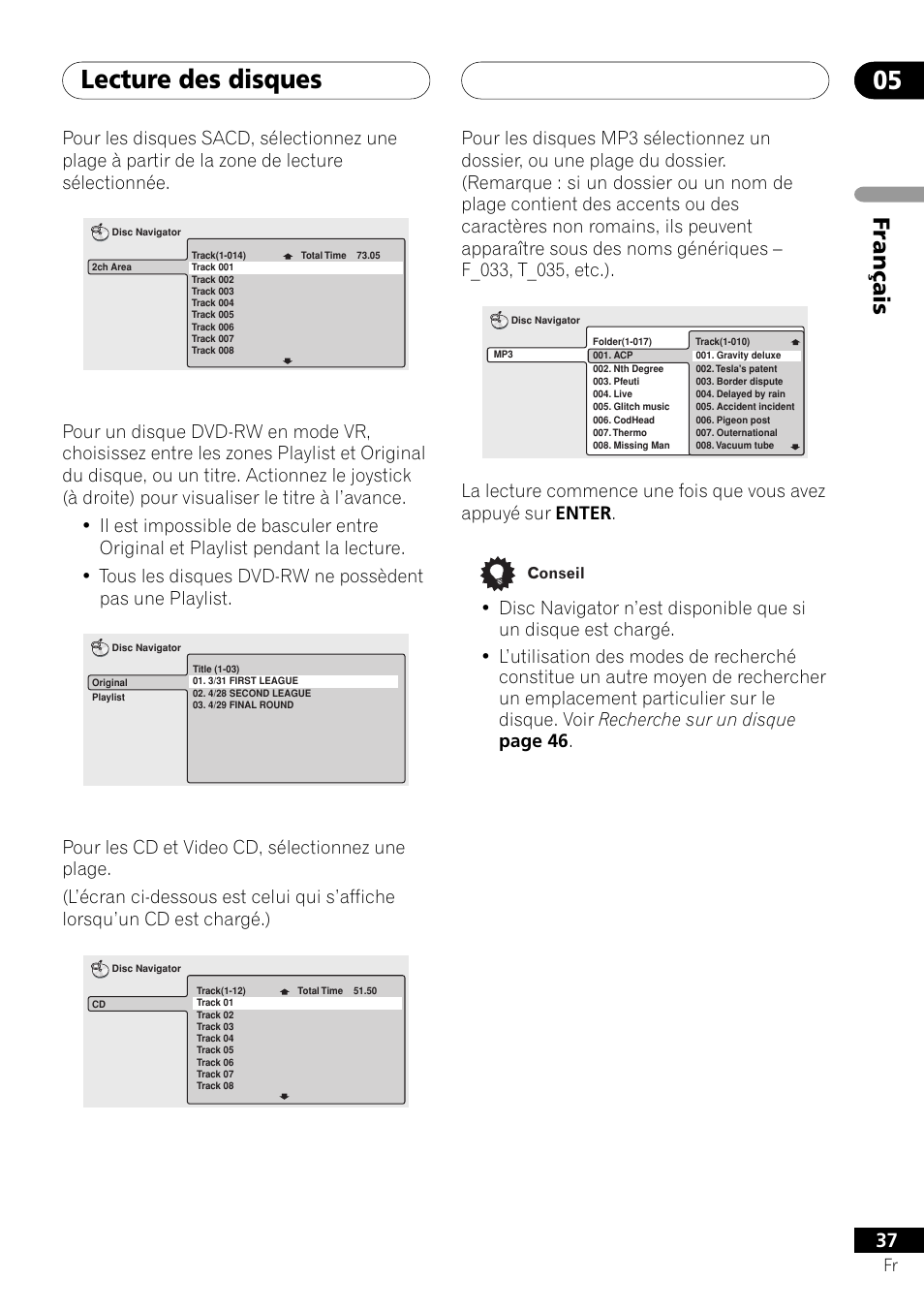 Lecture des disques 05, Français | Pioneer DV-757Ai User Manual | Page 37 / 172