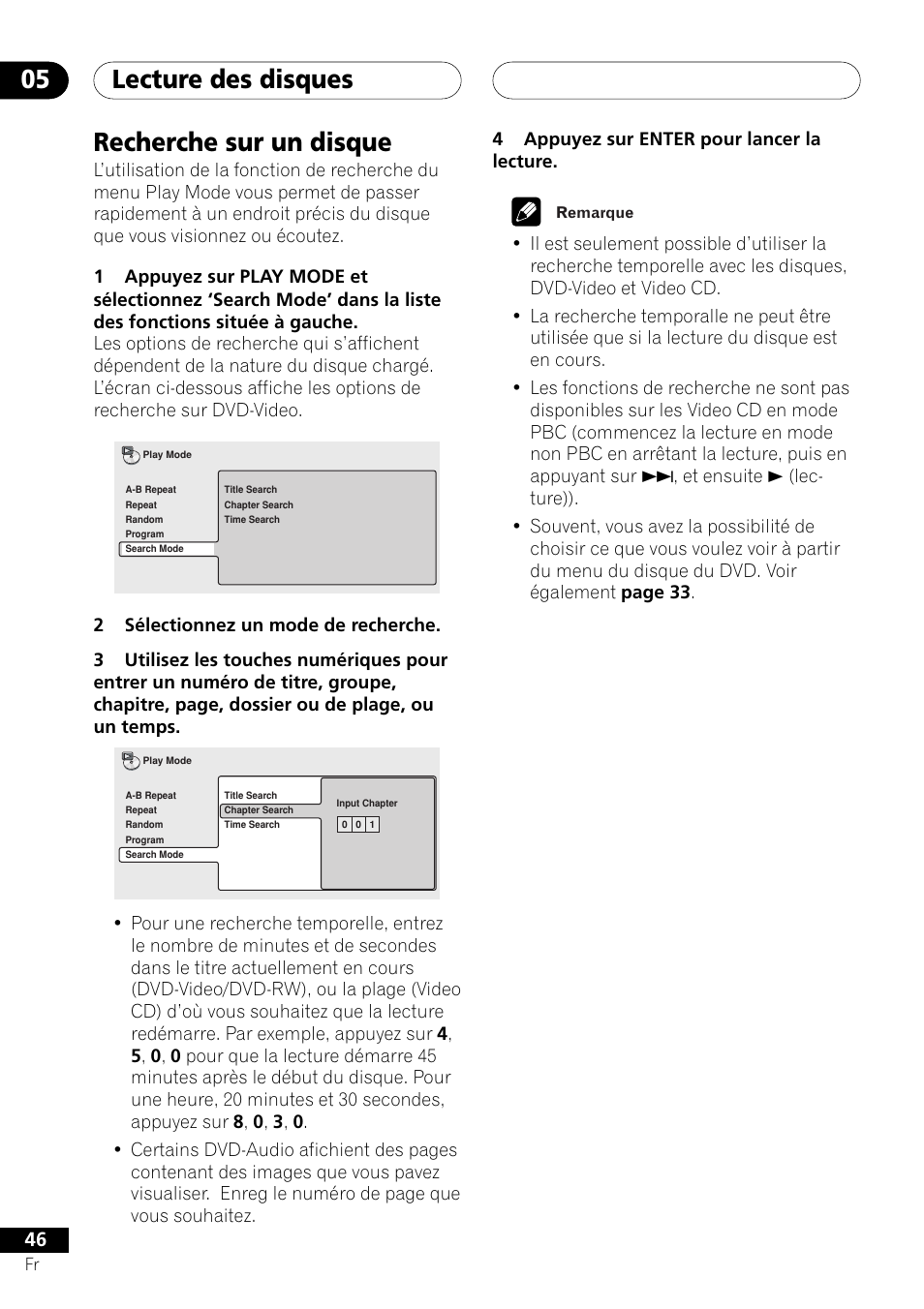 Recherche sur un disque, Lecture des disques 05 | Pioneer DV-757Ai User Manual | Page 46 / 172
