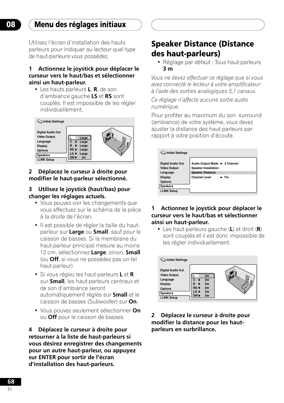 Speaker distance, Menu des réglages initiaux 08, Speaker distance (distance des haut-parleurs) | Pioneer DV-757Ai User Manual | Page 68 / 172