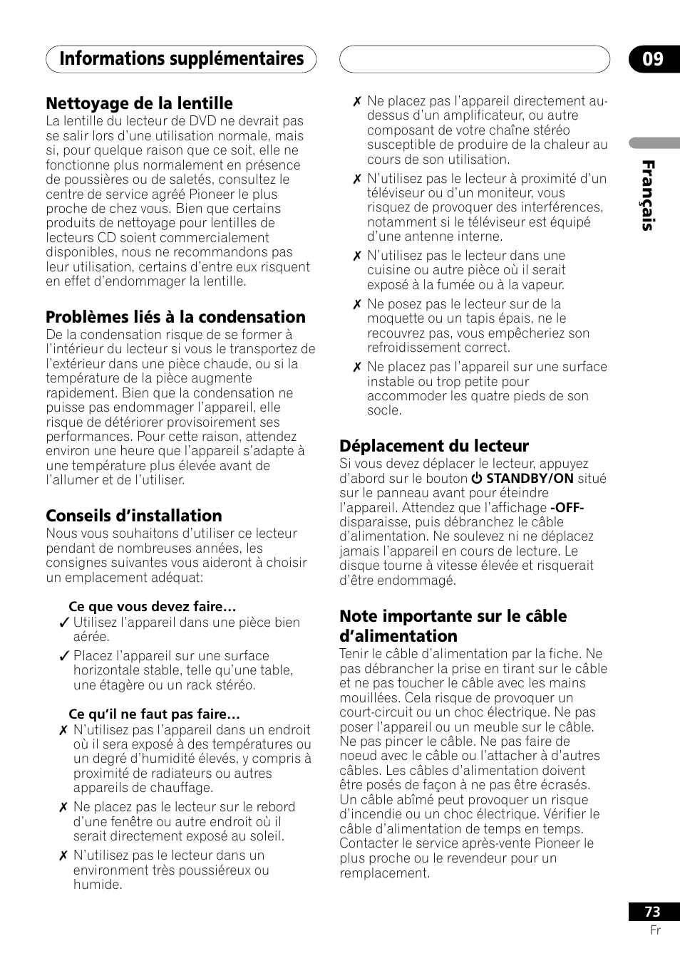 Informations supplémentaires 09 | Pioneer DV-757Ai User Manual | Page 73 / 172