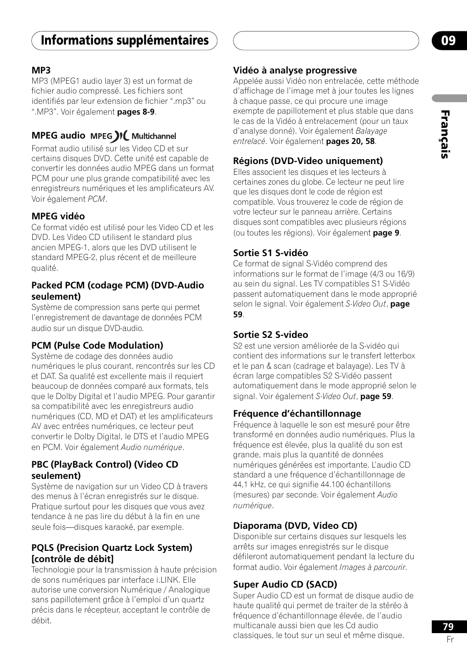 Informations supplémentaires 09, Français | Pioneer DV-757Ai User Manual | Page 79 / 172
