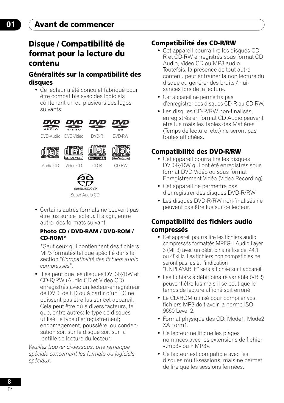 Avant de commencer 01 | Pioneer DV-757Ai User Manual | Page 8 / 172