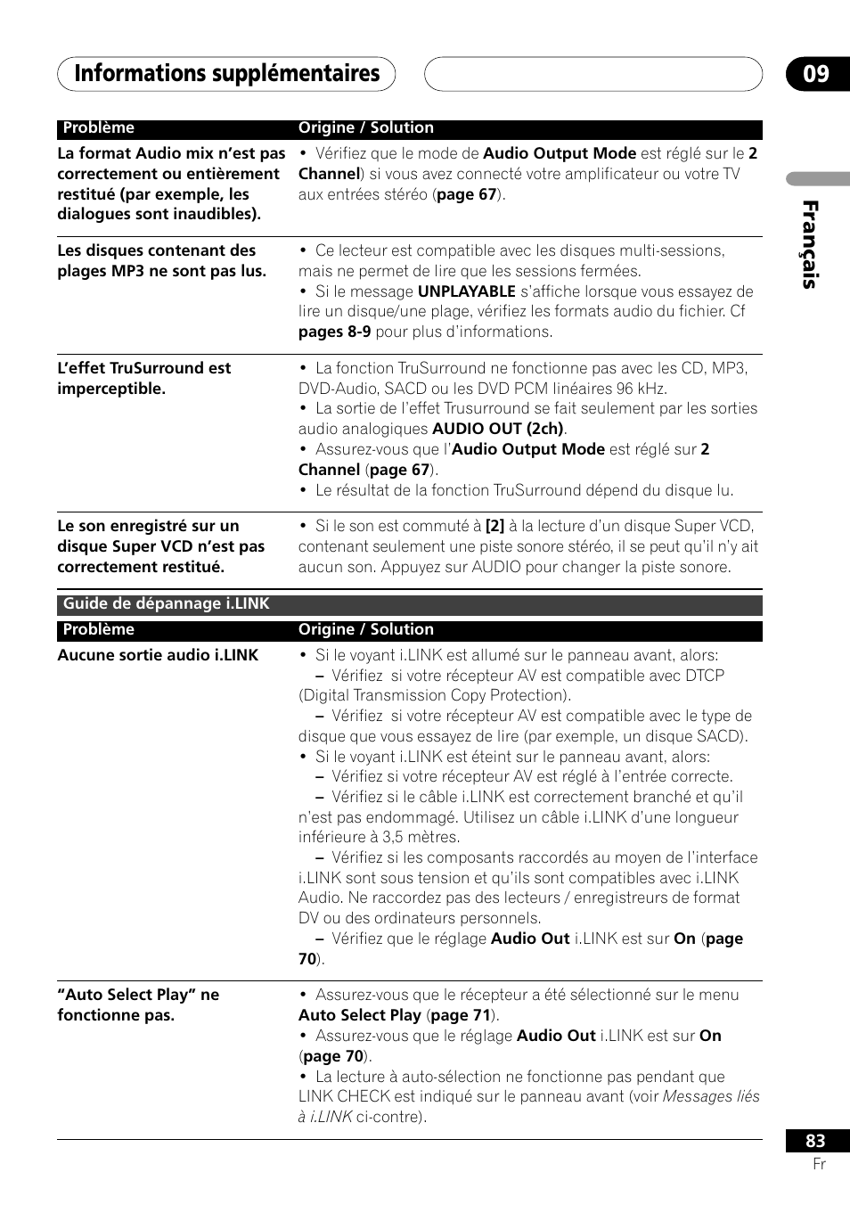 Informations supplémentaires 09, Français | Pioneer DV-757Ai User Manual | Page 83 / 172