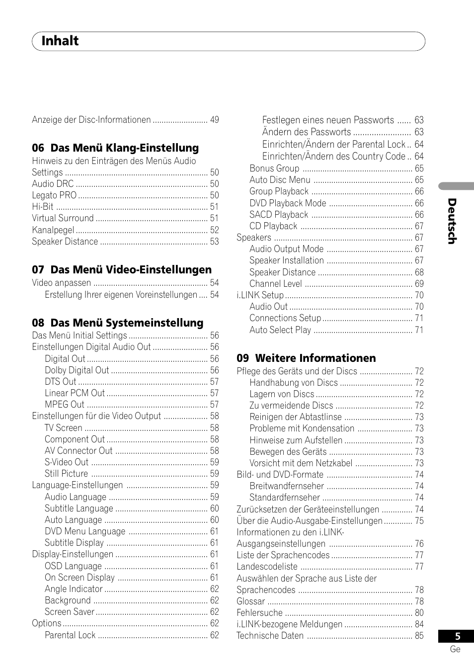 Inhalt | Pioneer DV-757Ai User Manual | Page 89 / 172