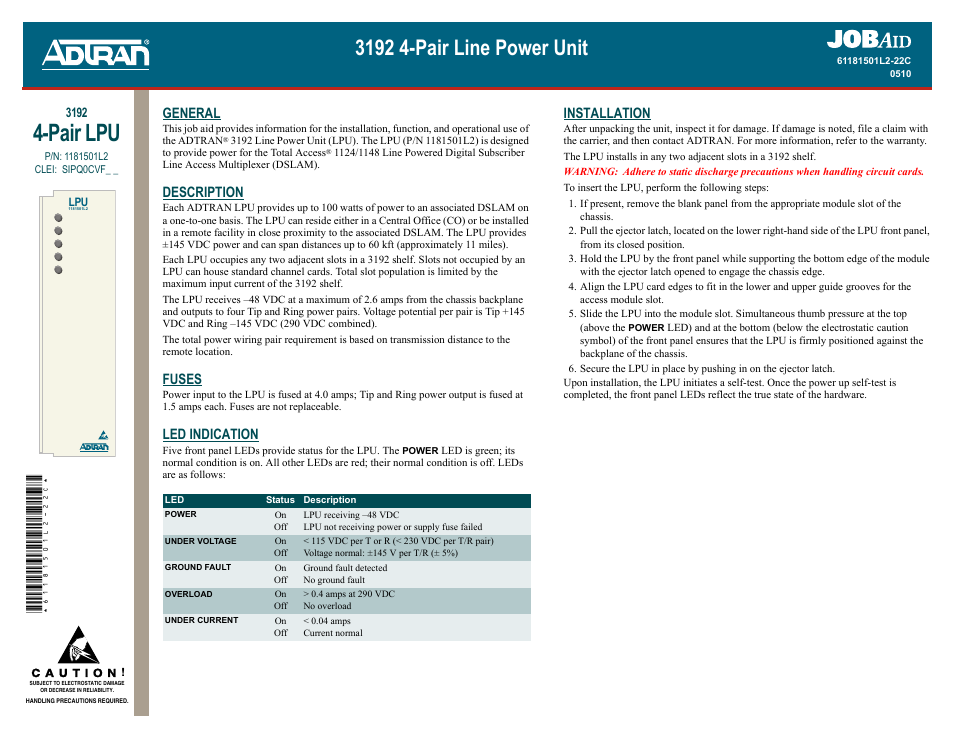 ADTRAN 3192 User Manual | 2 pages