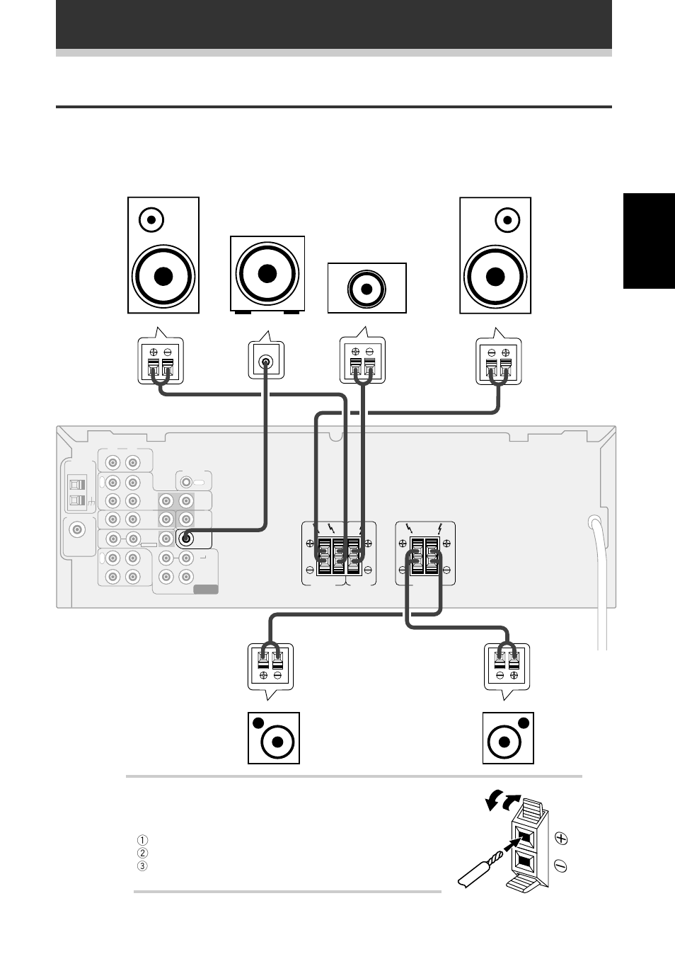 Collegamento degli altoparlanti, Italiano, Terminali degli altoparlanti | Collegamento del sistema | Pioneer VSX-409RDS User Manual | Page 51 / 120