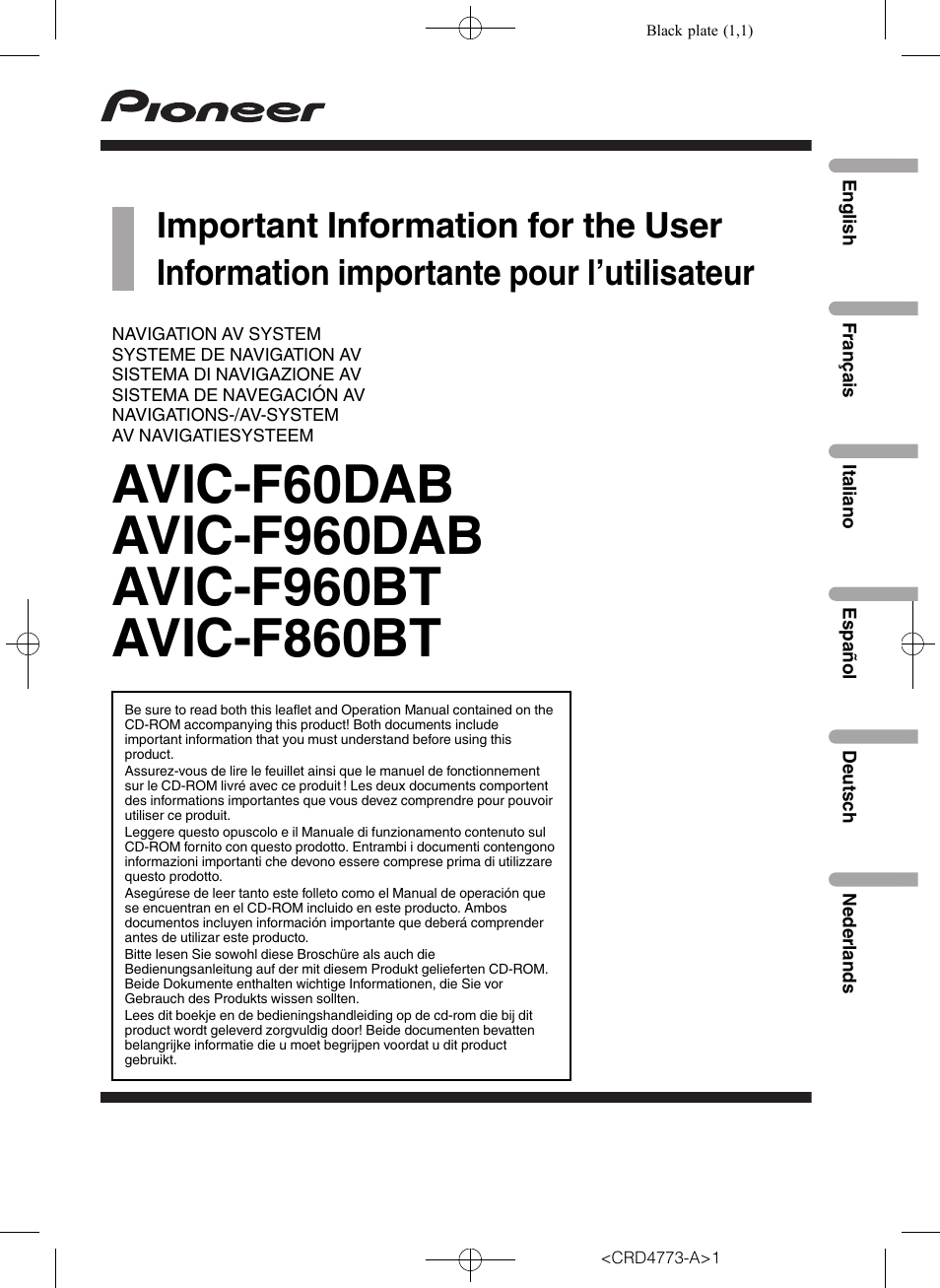 Pioneer AVIC-F960BT User Manual | 132 pages