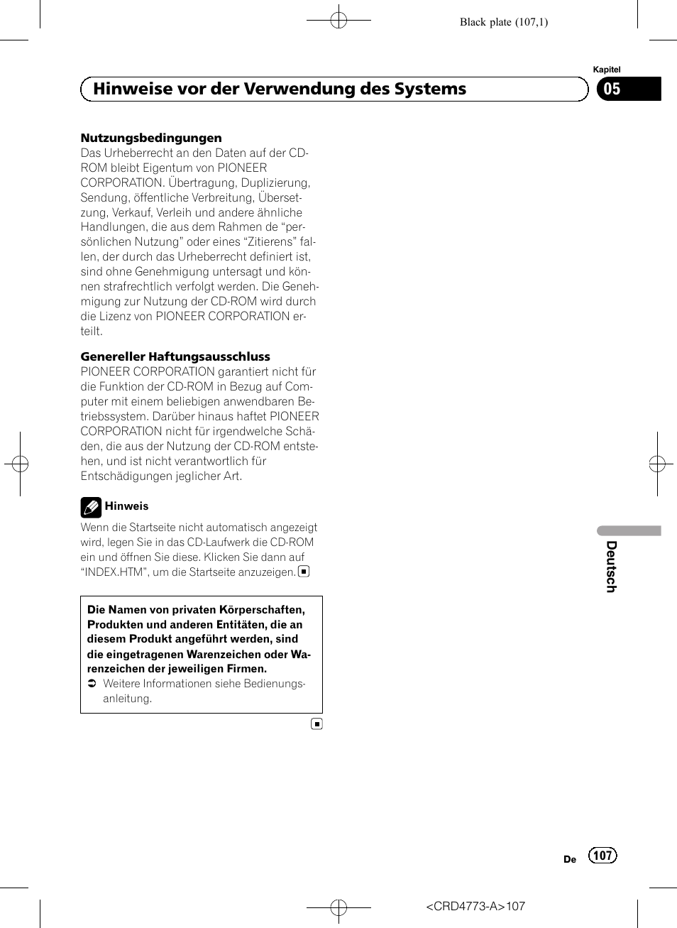 05 hinweise vor der verwendung des systems | Pioneer AVIC-F960BT User Manual | Page 107 / 132