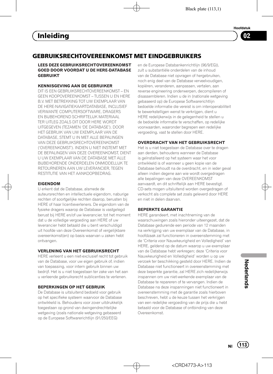 Gebruiksrechtovereenkomst, Met eindgebruikers, 02 inleiding | Gebruiksrechtovereenkomst met eindgebruikers | Pioneer AVIC-F960BT User Manual | Page 113 / 132