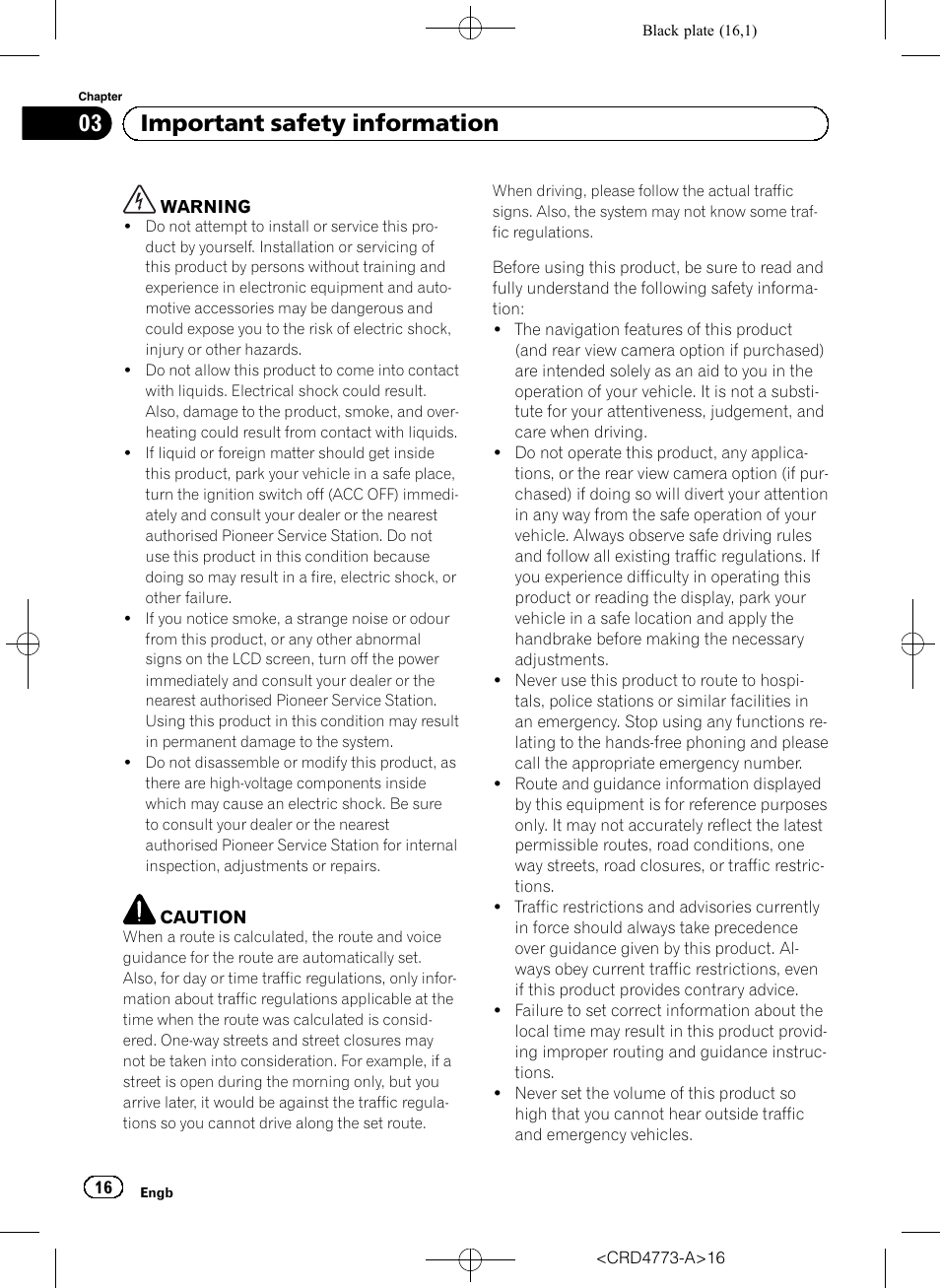 Important safety information, 03 important safety information | Pioneer AVIC-F960BT User Manual | Page 16 / 132