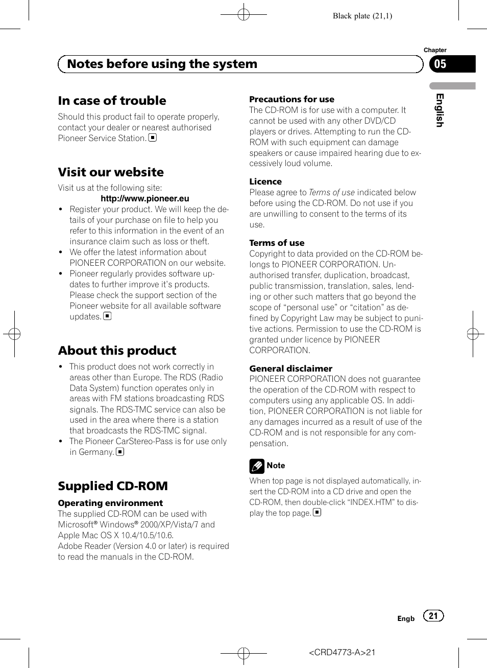 Notes before using the system in case of trouble, Visit our website, About this product | Supplied cd-rom | Pioneer AVIC-F960BT User Manual | Page 21 / 132