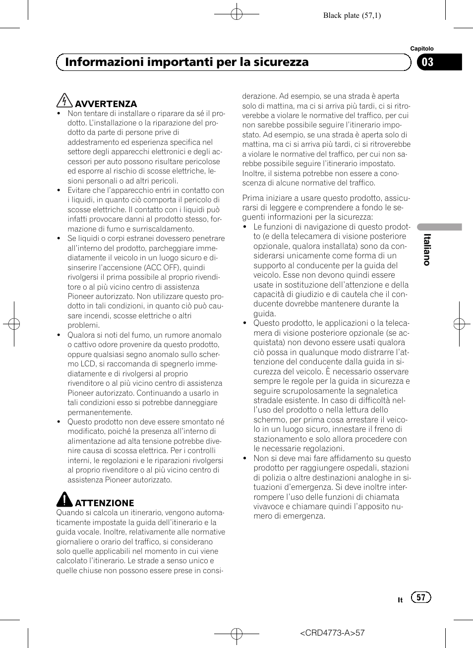Informazioni importanti per la sicurezza, 03 informazioni importanti per la sicurezza | Pioneer AVIC-F960BT User Manual | Page 57 / 132