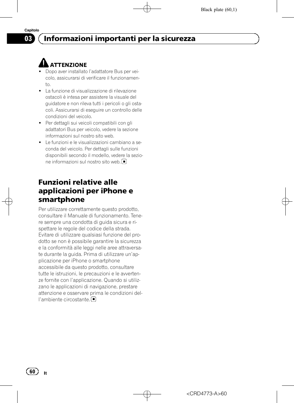 Funzioni relative alle applicazioni per iphone, E smartphone, 03 informazioni importanti per la sicurezza | Pioneer AVIC-F960BT User Manual | Page 60 / 132