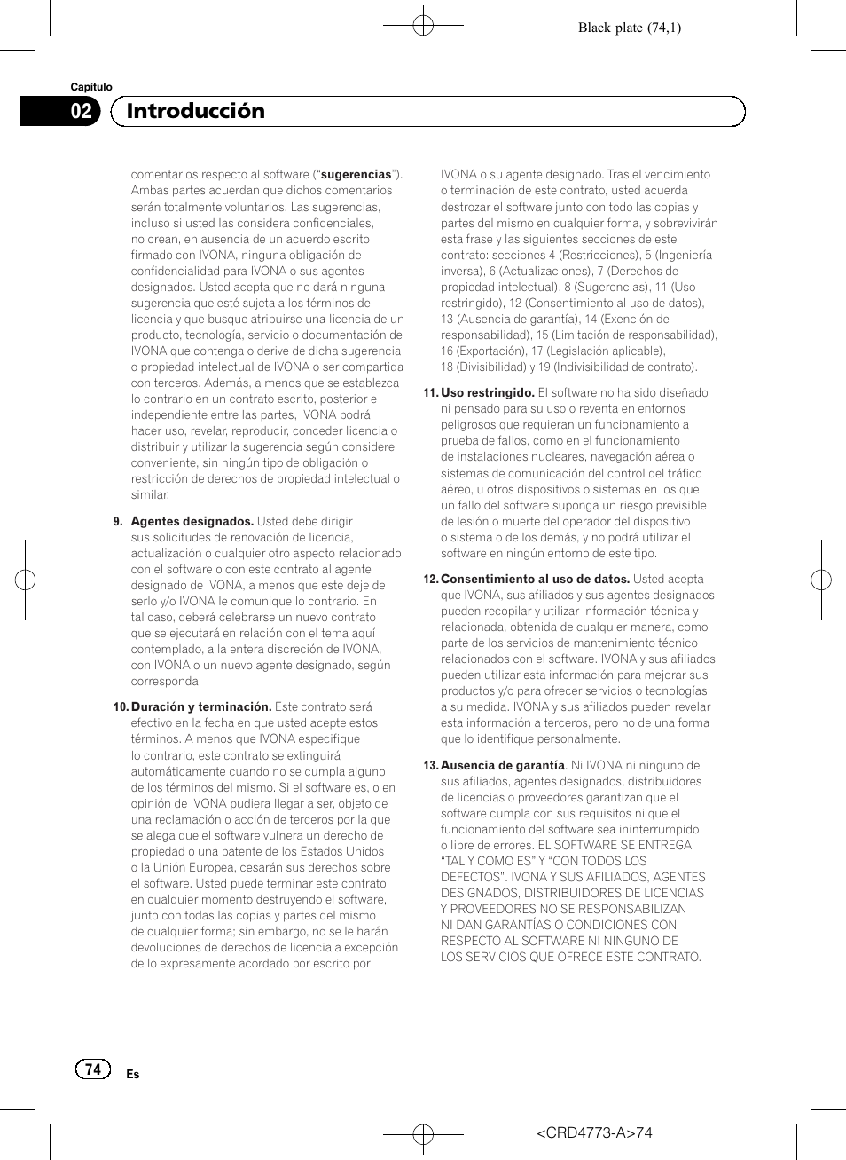 02 introducción | Pioneer AVIC-F960BT User Manual | Page 74 / 132