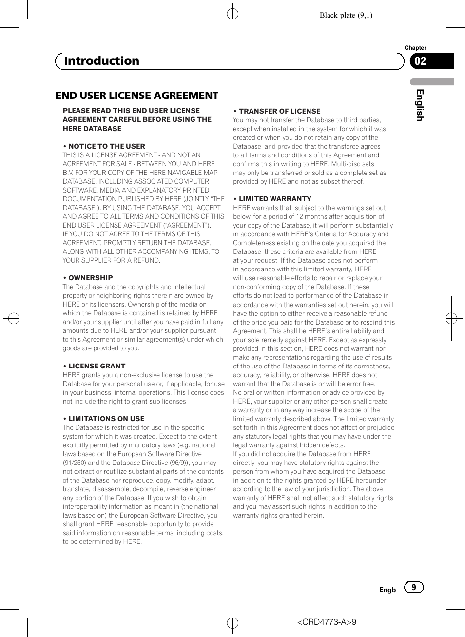 End user license agreement 9, 02 introduction, End user license agreement | Pioneer AVIC-F960BT User Manual | Page 9 / 132