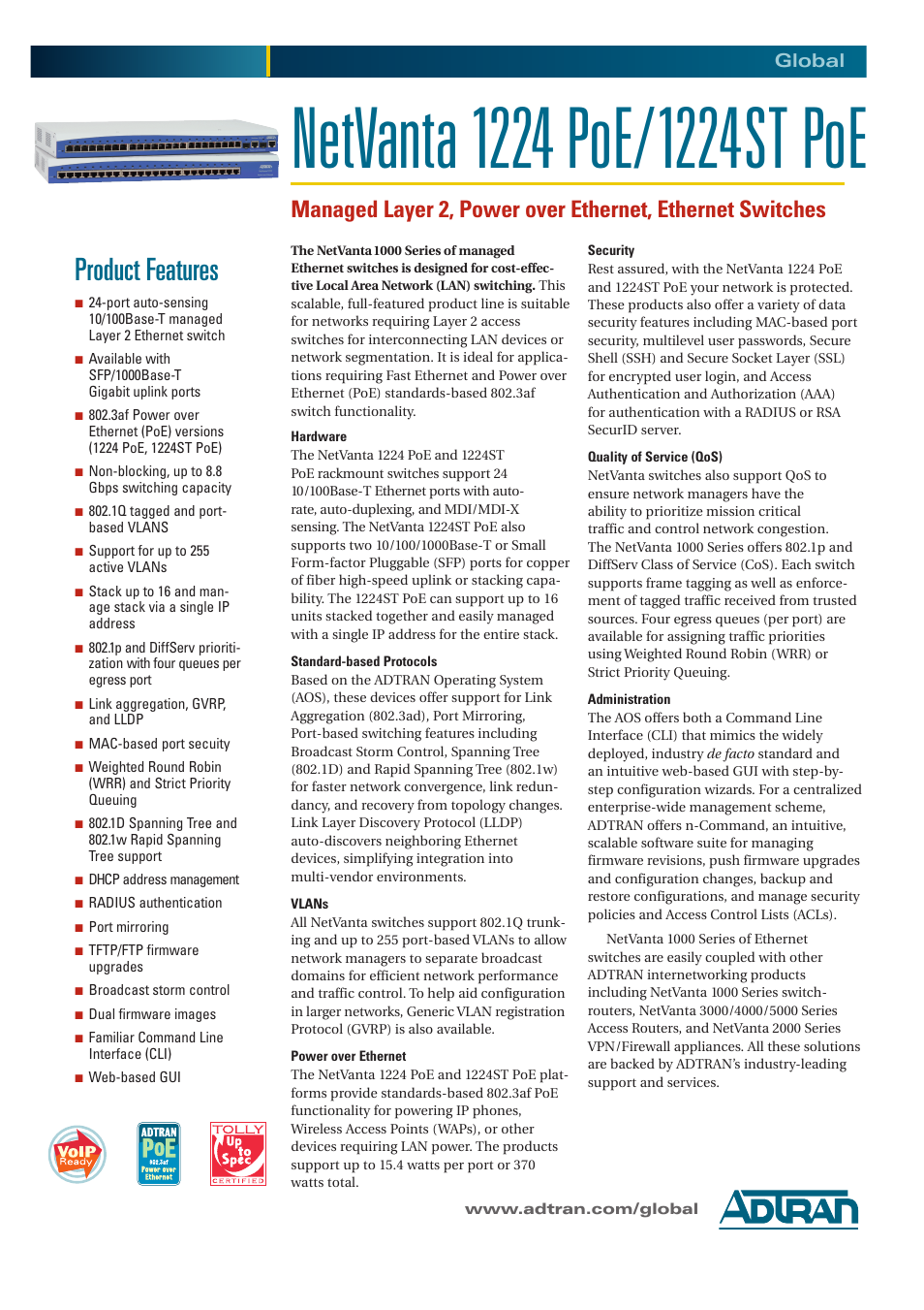 ADTRAN NetVanta 1224 PoE User Manual | 2 pages