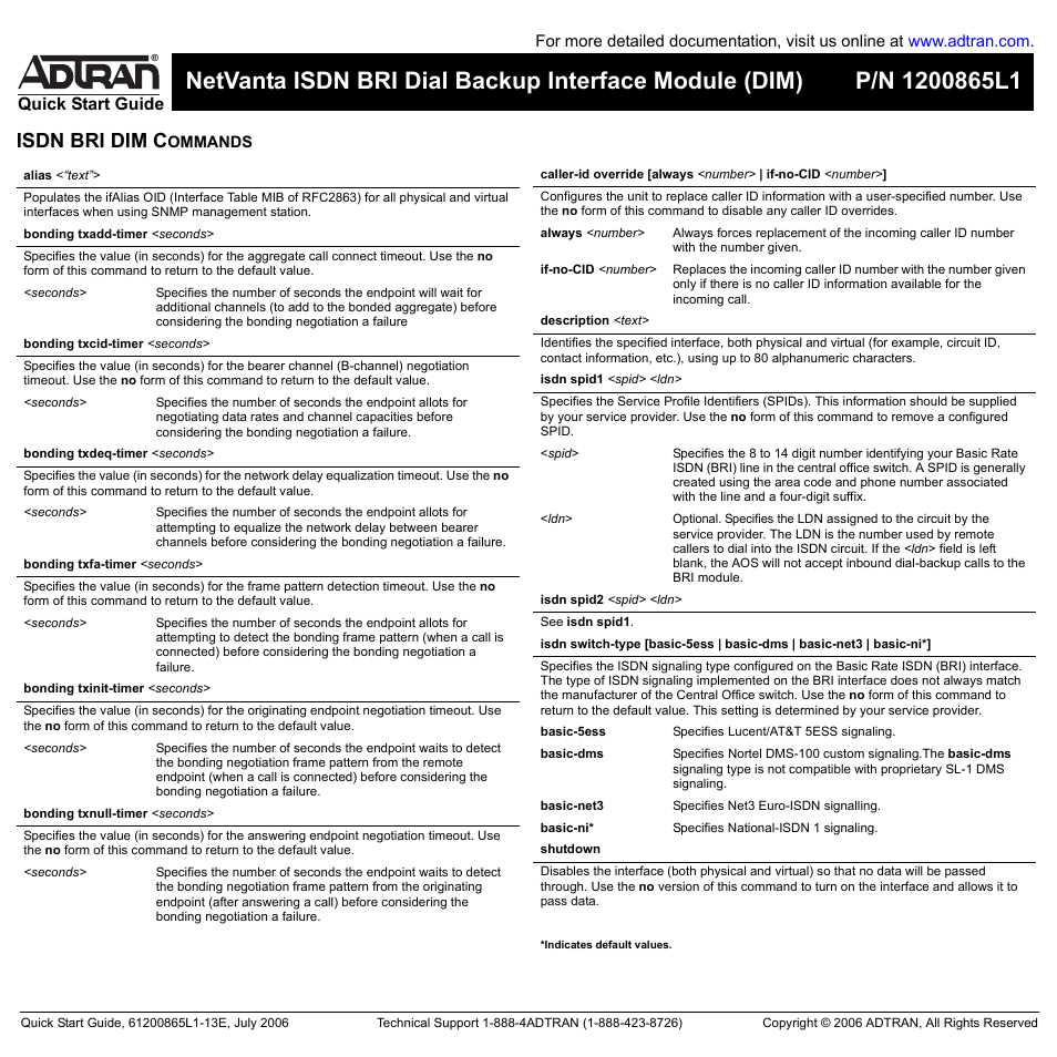 Isdn bri dim c | ADTRAN Dial Backup Interface Module 1204006L2 User Manual | Page 2 / 2