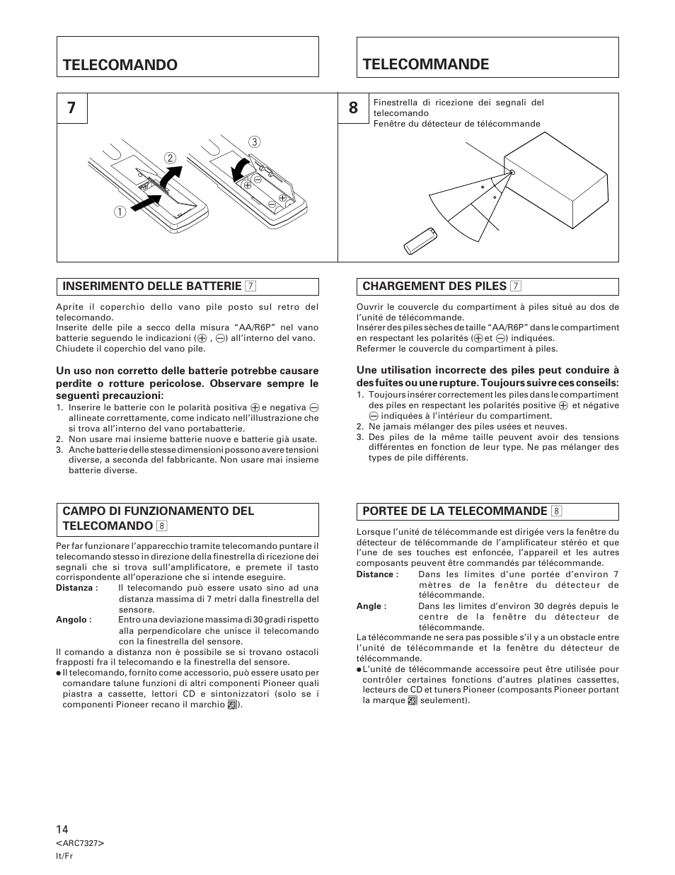 Telecomando, Telecommande | Pioneer A-509R User Manual | Page 14 / 56