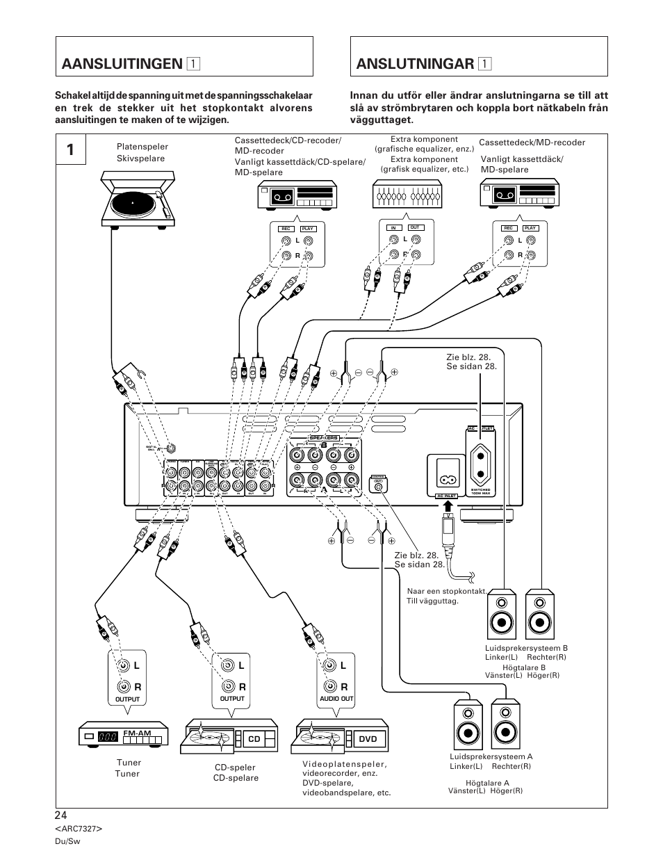 Aansluitingen, Anslutningar, Aansluitingen 1 | Anslutningar 1, Platenspeler skivspelare | Pioneer A-509R User Manual | Page 24 / 56